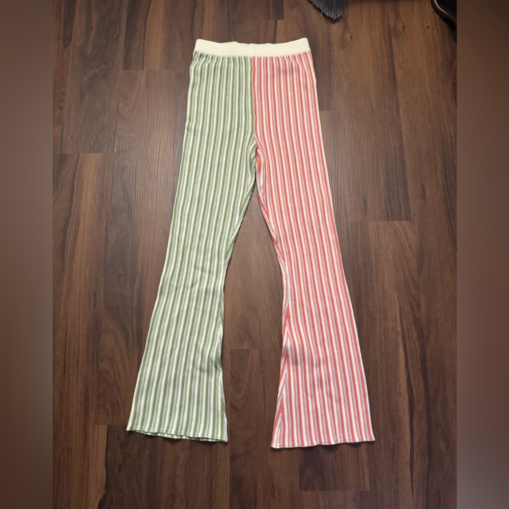 Green and Pink Striped Knit Pants